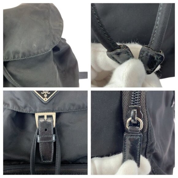 Prada Tessuto Triangle Logo Plate Black Silver Hardware Nylon Leather Backpack main image 6